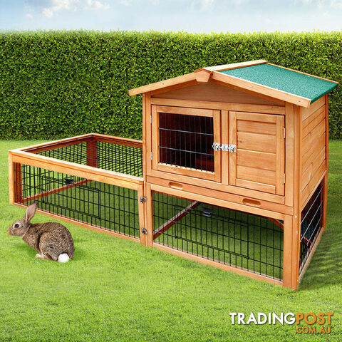 i.Pet Chicken Coop 155cm x 49cm x 90cm Rabbit Hutch Large Run Wooden Cage House Outdoor - PET-GT-WOOD-R1420