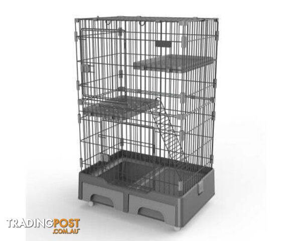 YES4PETS 134cm Pet 3 Level Cat Cage with Litter Tray and Storage Box - V278-MC-2-2-BLUE