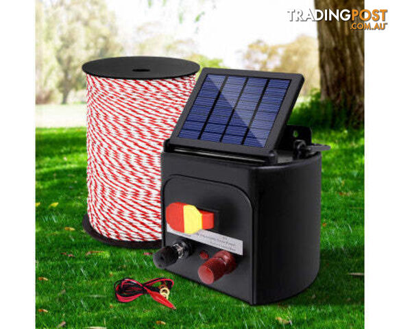 Giantz Electric Fence Energiser Solar Powered Energizer Charger + 500m Tape - SFC-FIK-ROPE-500M-8KM