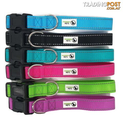 Nylon w/Reflective Stitching Dog Collar - Moondidley Pets - MDPCOLREFXSLBLU