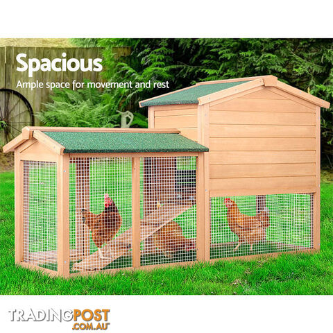 i.Pet Chicken Coop Rabbit Hutch 138cm x 44cm x 85cm Large House Run Cage Wooden Outdoor - PET-GT-WOOD-R036