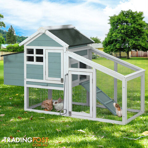 i.Pet Chicken Coop Rabbit Hutch 150cm x 60cm x 93cm Large House Run Cage Wooden Outdoor Bunny - PET-CH-100-GW