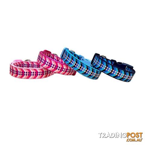 Diamond Chevron Dog Collar - Pink Blue - Hand Made by The Bark Side -...