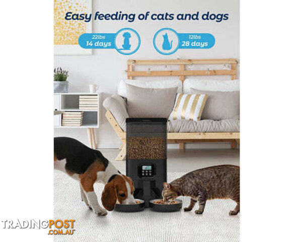 YES4PETS 6L Automatic Digital Pet Dog Cat Feeder Double Food Bowl Dispenser - V278-PF-128D-FEEDER-6010-0014