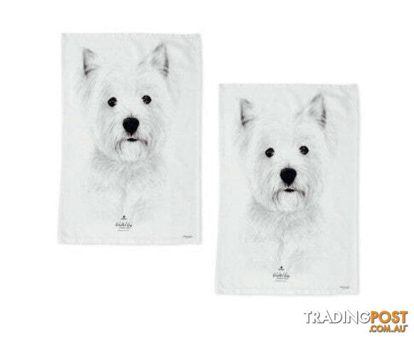 Set of 2 Delightful Dogs Cotton Kitchen Tea Towels - V442-LDE-TEAT-LABRADORSETOF2-WHITE-RE