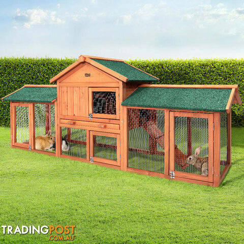 i.Pet Chicken Coop Rabbit Hutch 220cm x 44cm x 84cm Large Run Wooden Outdoor Bunny Cage House - PET-GT-RH1500D-220