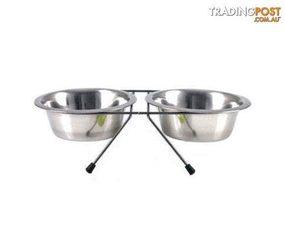 YES4PETS 2 x Sets Portable Dog and Cat Steel Pet Bowl - V278-2-X-59609-DOUBLE-BOWL-M-1