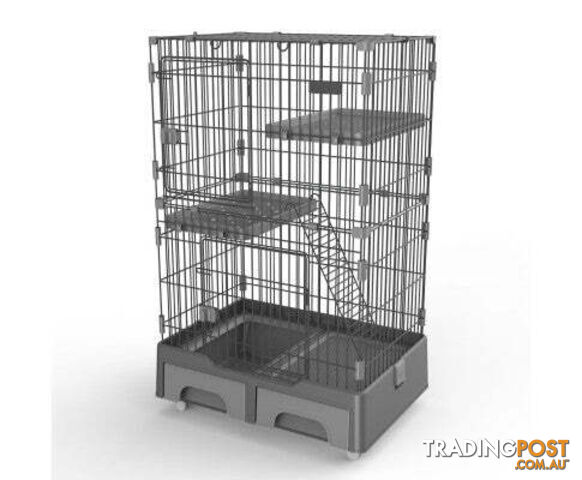 YES4PETS 134cm Pet 3 Level Cat Cage with Litter Tray and Storage Box - V278-MC-2-2-GREY