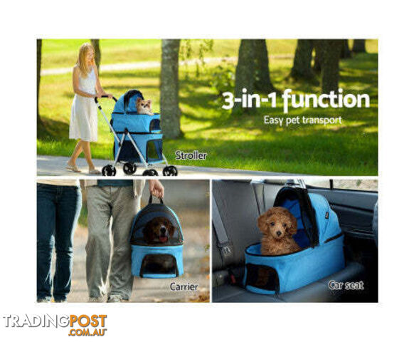 i.Pet Pet Stroller Dog Pram Large Cat Carrier Travel Foldable 4 Wheels Double - PET-STROLLER-2T-BL