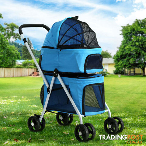 i.Pet Pet Stroller Dog Pram Large Cat Carrier Travel Foldable 4 Wheels Double -...