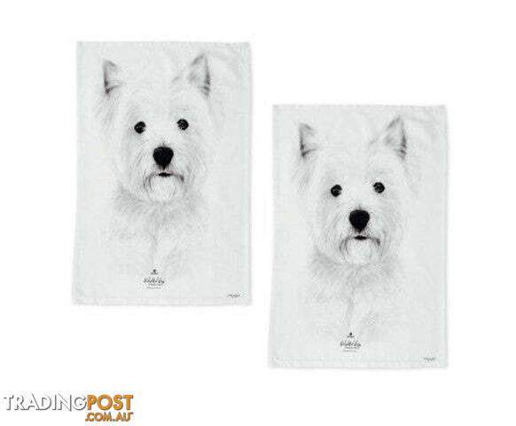 Set of 2 Delightful Dogs Cotton Kitchen Tea Towels - V442-LDE-TEAT-GOLDENRETRIEVERSETOF2-WHITE-RE