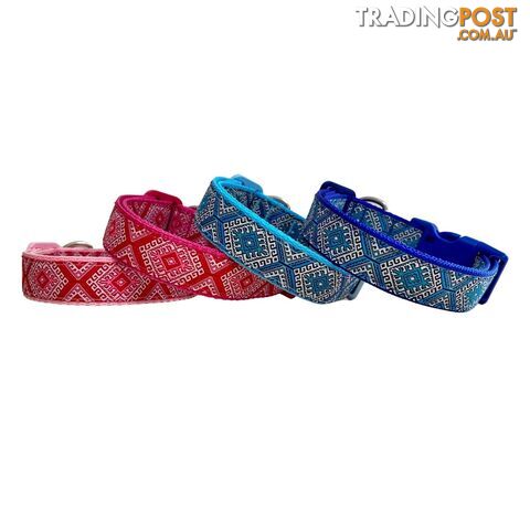 Aztec Dog Collar - Pink Blue - Hand Made by The Bark Side - TBSAZTLGEBPNK