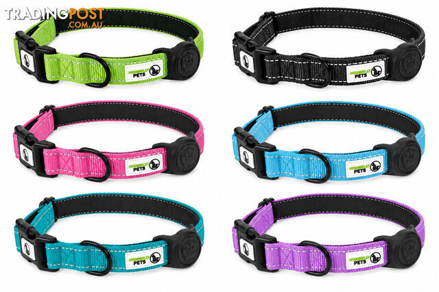 Dog Collar Nylon w/Reflective Stitching Padded AirTag Protector - Moondidley...