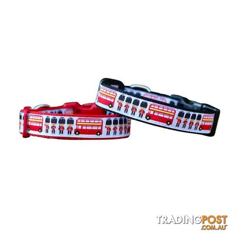 London Themed Dog Collar / XS - M - Hand Made by The Bark Side - TBSLONXSRED