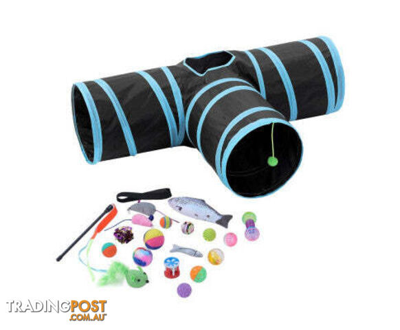 YES4PETS Pet Cat Toys Tri-Tunnel Collapsible Tent Tubes - V278-10843-CAT-TUNNEL-TOYS