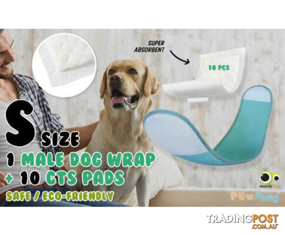 PawPang Dog Wrap Reusable Male + 10 Ct Diaper Booster Pads Disposable - V274-PET-MALEWPPAD-M
