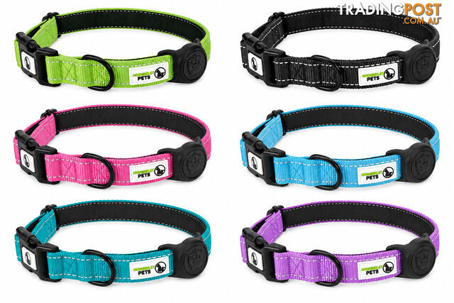 Dog Collar Nylon w/Reflective Stitching Padded AirTag Protector - Moondidley...