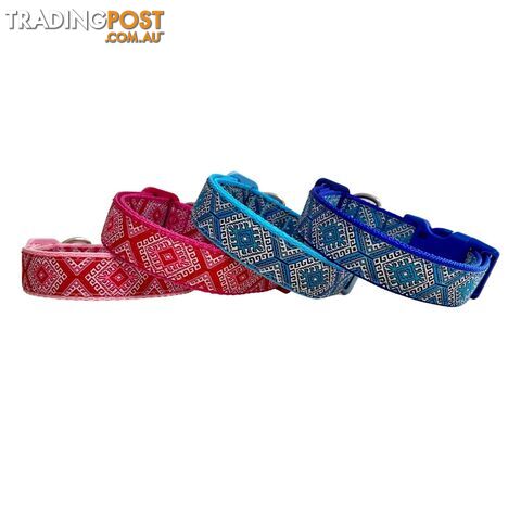 Aztec Dog Collar - Pink Blue - Hand Made by The Bark Side - TBSAZTXSRBLU