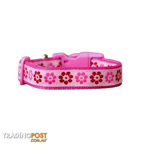 Pink Flower Dog Collar - Hand Made by The Bark Side - TBSPFLLGE