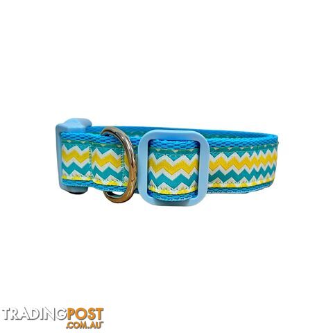 Blue & Yellow Waves Dog Collar - Hand Made by The Bark Side - TBSBLUMEDYEL - photo 4 of 10