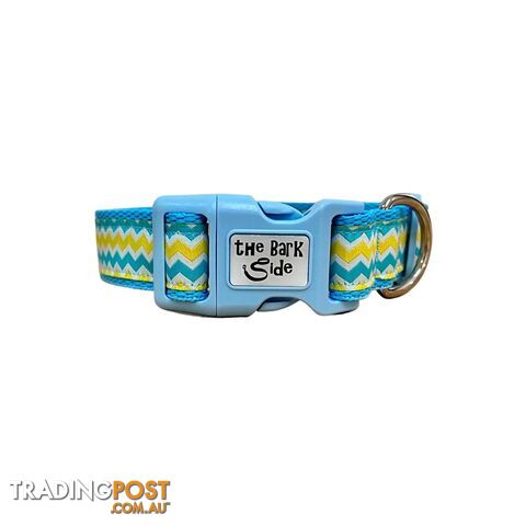 Blue & Yellow Waves Dog Collar - Hand Made by The Bark Side - TBSBLUMEDYEL - photo 3 of 10