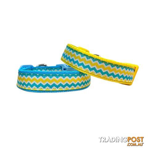 Blue & Yellow Waves Dog Collar - Hand Made by The Bark Side - TBSBLUMEDYEL - photo 5 of 10