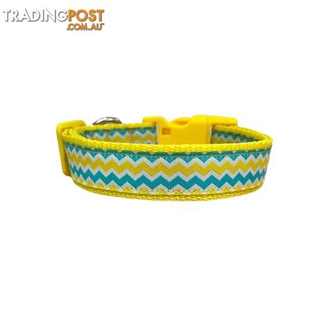 Blue & Yellow Waves Dog Collar - Hand Made by The Bark Side - TBSBLUMEDYEL - photo 2 of 10