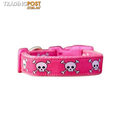 Pink Skulls Dog Collar - Hand Made by The Bark Side - TBSSKULLGE