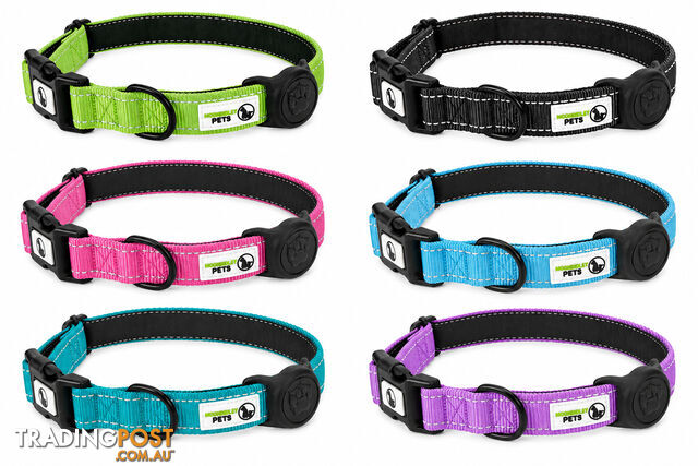 Dog Collar Nylon w/Reflective Stitching Padded AirTag Protector - Moondidley...