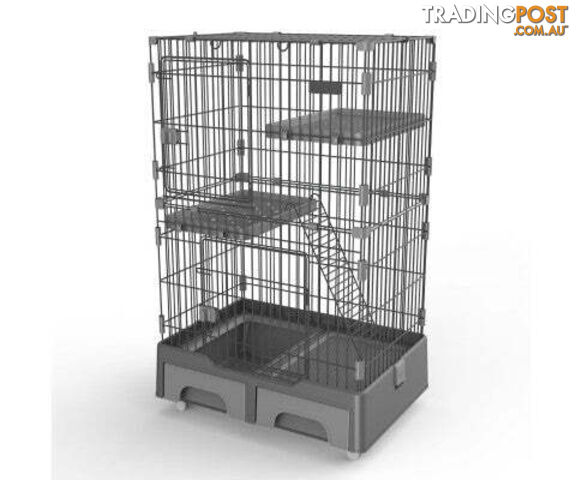 YES4PETS 134cm Pet 3 Level Cat Cage with Litter Tray and Storage Box - V278-MC-2-2-BROWN