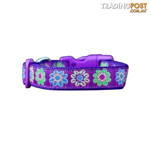 Purple Flower Dog Collar - Hand Made by The Bark Side - TBSFLOSML