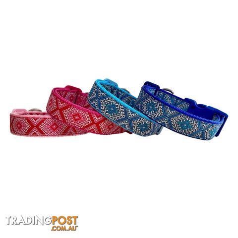 Aztec Dog Collar - Pink Blue - Hand Made by The Bark Side - TBSAZTXSBBLU