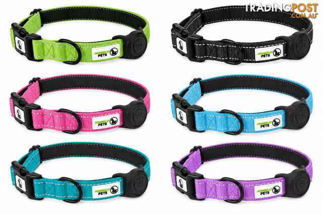 Dog Collar Nylon w/Reflective Stitching Padded AirTag Protector - Moondidley...
