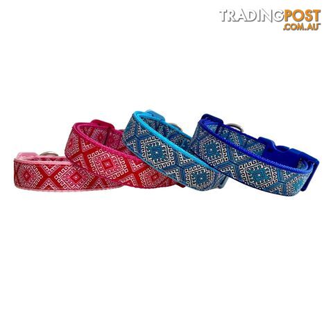 Aztec Dog Collar - Pink Blue - Hand Made by The Bark Side - TBSAZTMEDBBLU