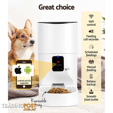 i.Pet Automatic Pet Feeder 9L Wifi Auto Dog Cat Feeder Smart Food Dispenser Timer - PET-FEEDER-9L-WIFI-WH