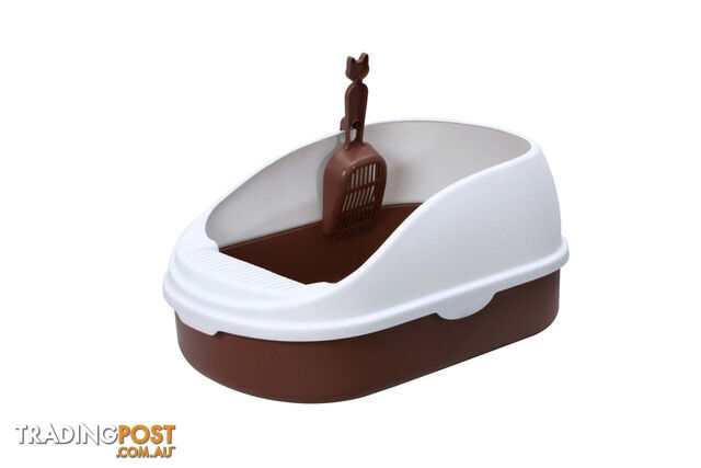 YES4PETS Medium Portable Cat Toilet Litter Box Tray with Scoop Brown -...