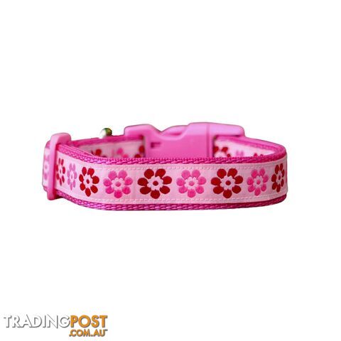 Pink Flower Dog Collar - Hand Made by The Bark Side - TBSPFLMED