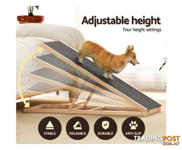 i.Pet Dog Ramp Adjustable Height for Bed, Sofa or Car Foldable - FDR-D-WOOD100-GR