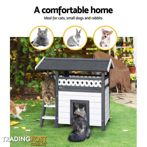 i.Pet Cat House Outdoor Shelter 77cm x 50cm x 73cm Rabbit Hutch Wooden Condo Small Dog Enclosure - PET-CH-770-GR