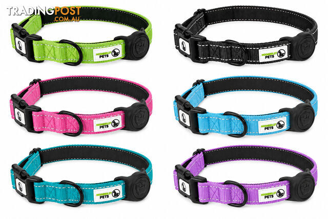 Dog Collar Nylon w/Reflective Stitching Padded AirTag Protector - Moondidley...