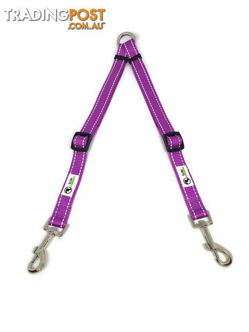 2 Dog Double Lead Coupler, Nylon w/Reflective Stitching - Moondidley Pets - MDPLDCOULGRN