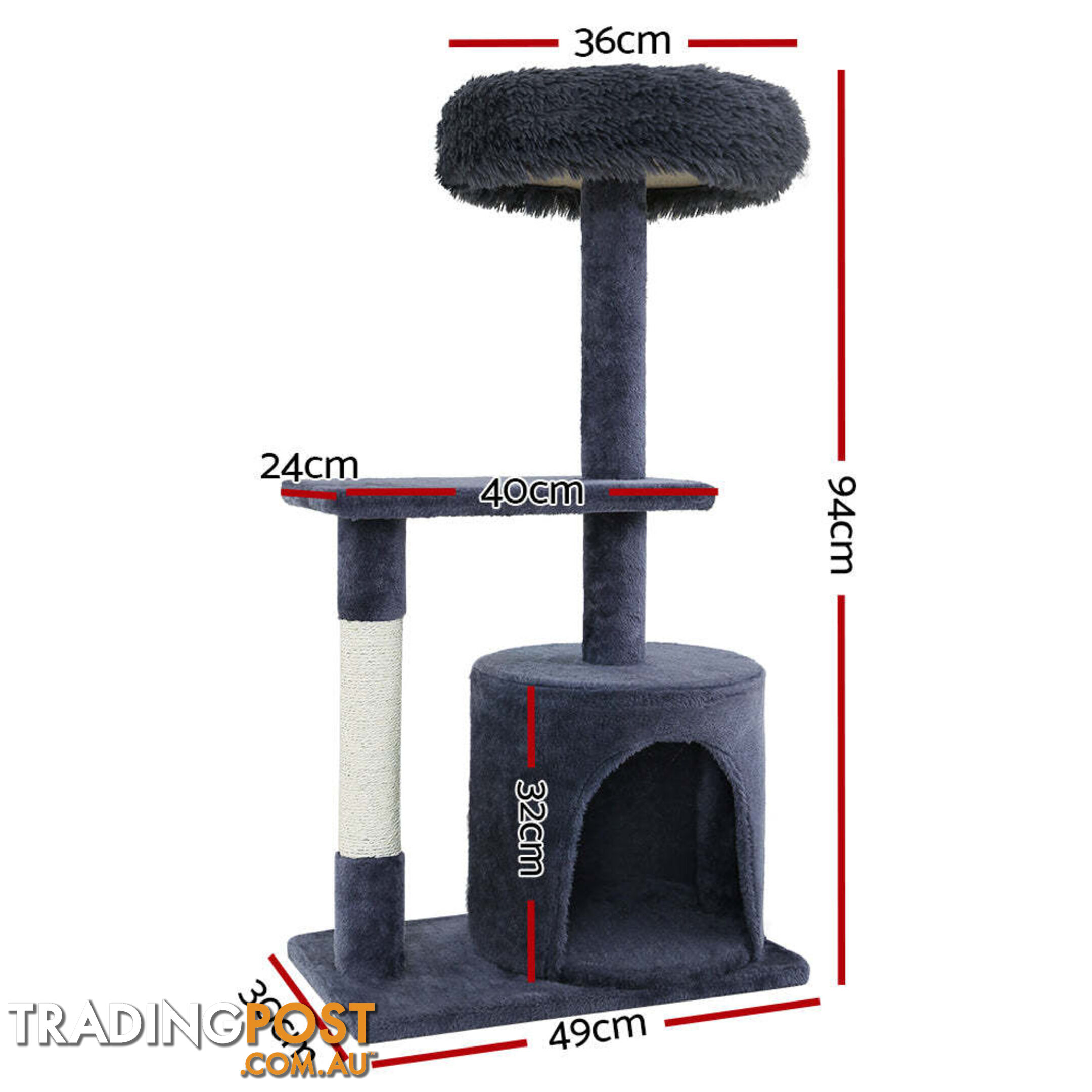 i.Pet Cat Tree 94cm Scratching Post Tower Scratcher Condo House Wood Trees Grey - PET-CAT-FL015-4-GR