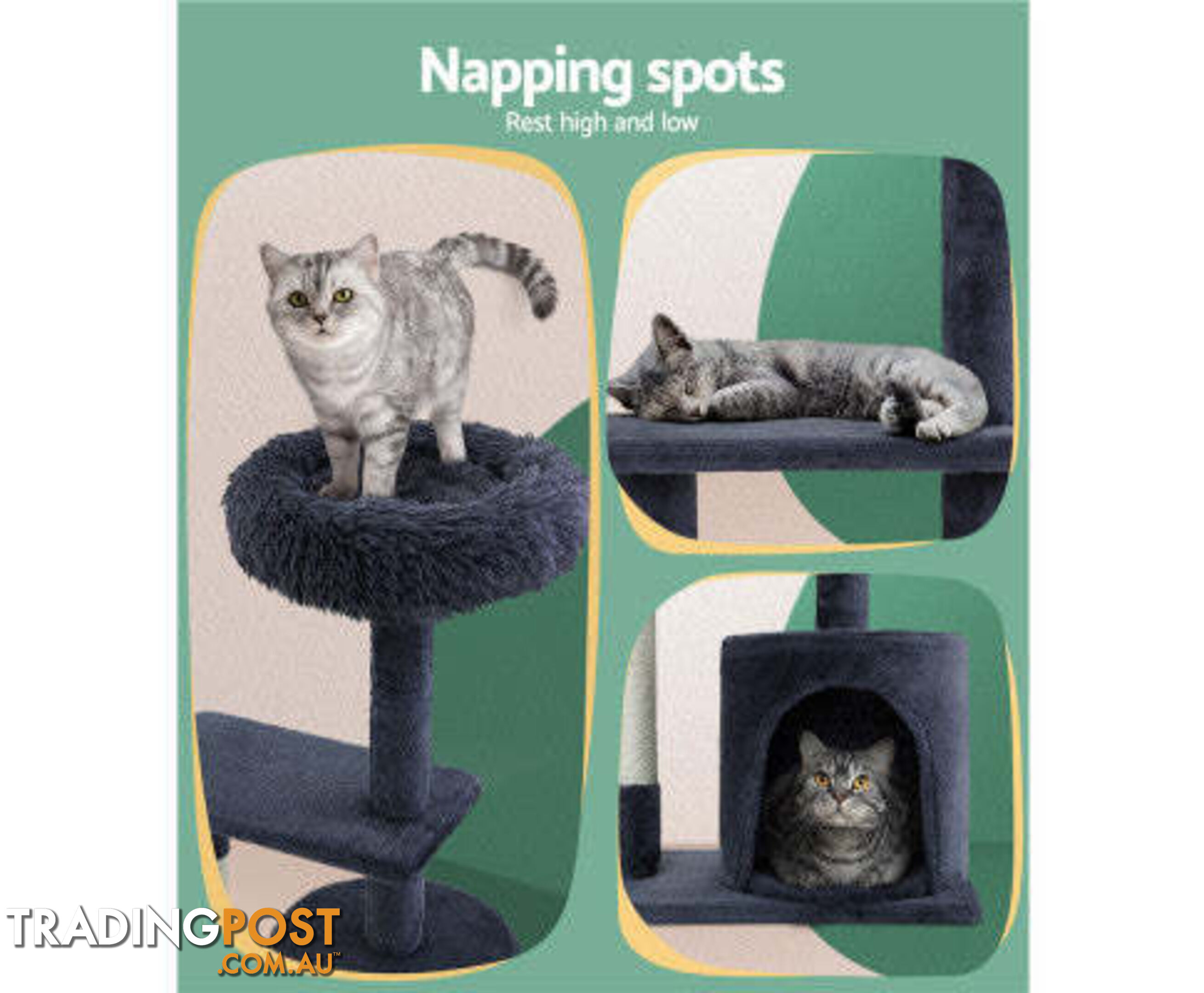 i.Pet Cat Tree 94cm Scratching Post Tower Scratcher Condo House Wood Trees Grey - PET-CAT-FL015-4-GR