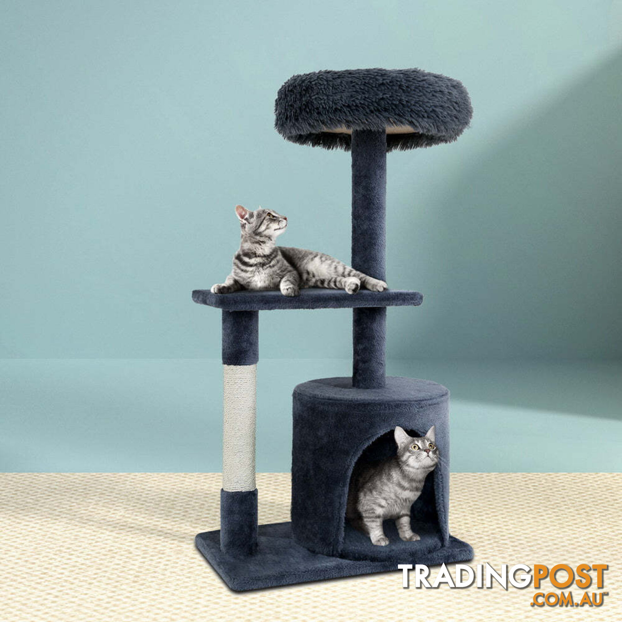 i.Pet Cat Tree 94cm Scratching Post Tower Scratcher Condo House Wood Trees Grey - PET-CAT-FL015-4-GR