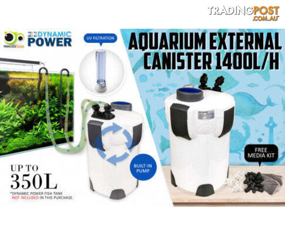 Dynamic Power Aquarium UV Light External Canister Filter L/H + Media Kit - V274-AQ-HW304