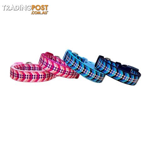 Diamond Chevron Dog Collar - Pink Blue - Hand Made by The Bark Side -...