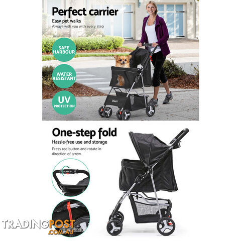 i.Pet 4 Wheel Pet Stroller - Black - PET-STROLLER-4WL-BK