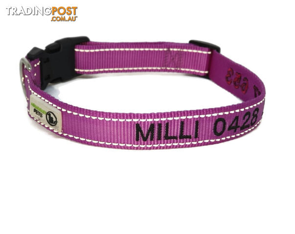 Doggie ID Collar Nylon w/Reflective Stitching Embroidered Personalised Custom. - GC-DIC-031-L-LBLU