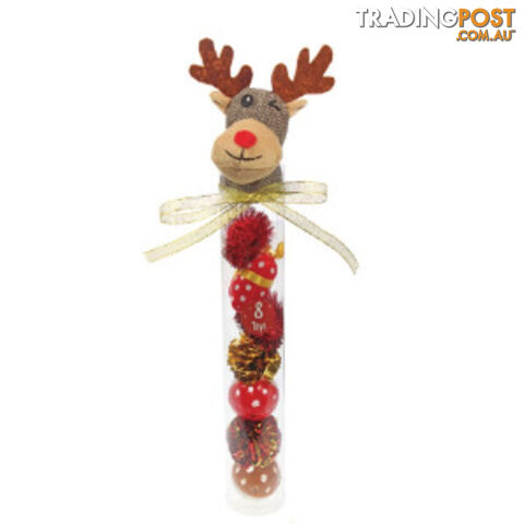 Christmas Cat Toy Reindeer Canister 8pk - 36cm - Kitty Play - PPP-91-KP04778