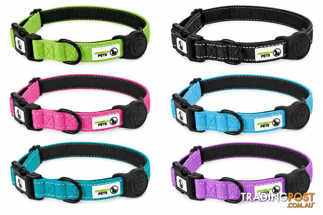 Dog Collar Nylon w/Reflective Stitching Padded AirTag Protector - Moondidley...
